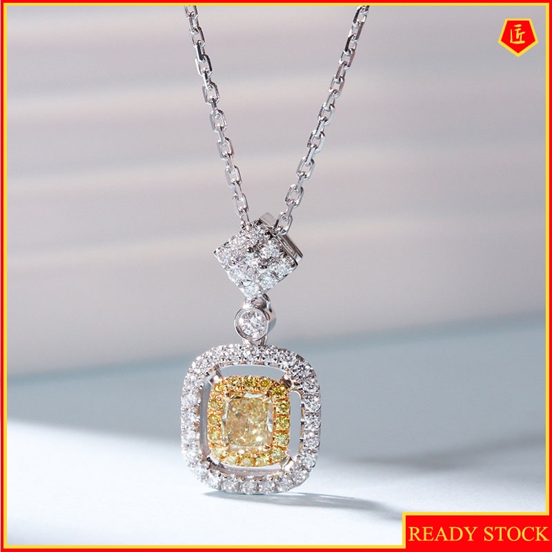 [Ready Stock]Square Pillow-Shaped Yellow Diamond Necklace European and American Luxury Fashion Temperament