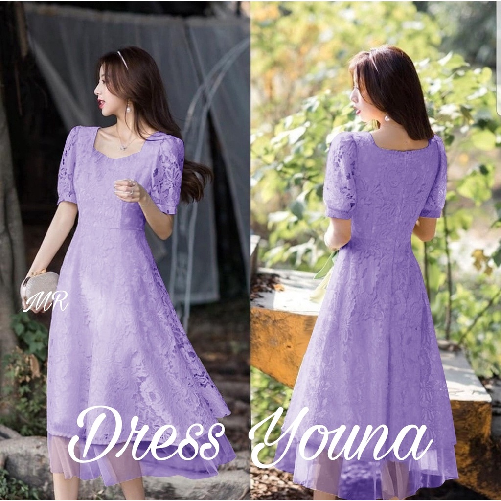 YOUNA BRUKAT DRESS MIDI WANITA mF / FASHION DRESS BRUKAT YOUNA WANITA 2UKURAN L-XL