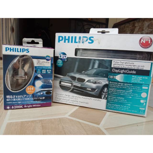 Lampu led H4 PHILIPS original  + lampu LED DRL philips original,