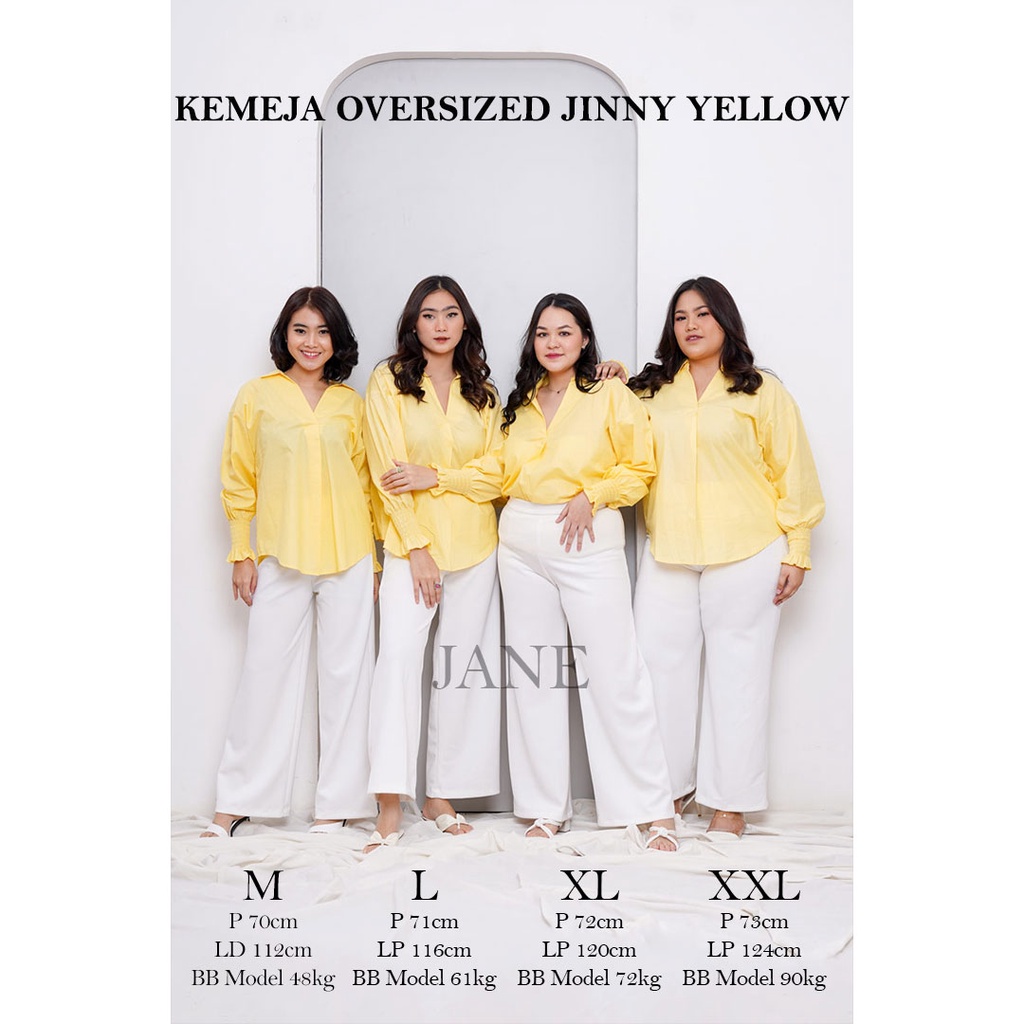 JANE COLLECTION || Kemeja Putih Wanita Kemeja Kerja Lengan Panjang Kerut Jumbo Pink Ukuran M L XL XXL Cocok Sebagai Inner Dalaman Kemeja Oversized Jinny Hitam