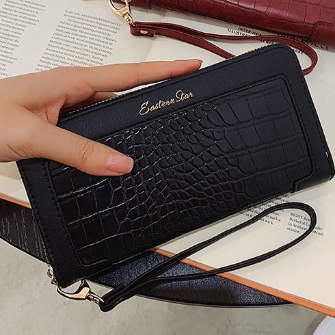 DOMPET PANJANG WANITA KULIT CROCO RESLETING TALI PENDEK SLOT KARTU UANG HITAM IMPORT FASHION THILAMA WA550B5 KOREA REMAJA KEKINIAN BRANDED BATAM PREMIUM MURAH