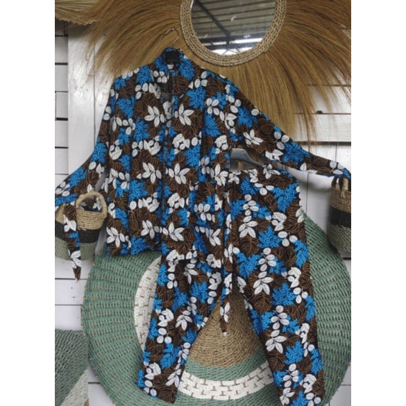 set piyama lengan panjang, celana panjang, tali, tanpa kancing