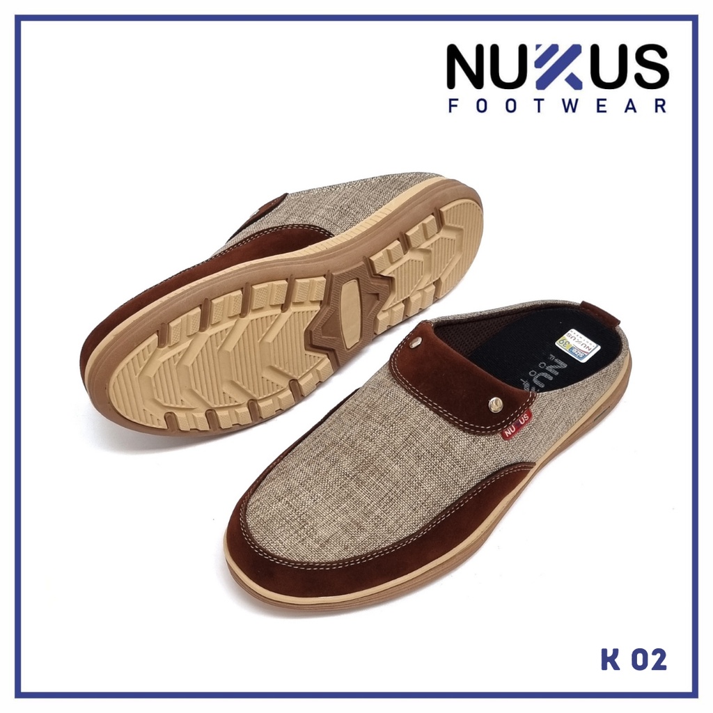 Nukus Sendal Selop Pria Bustong Sandal Kasual Santai  Hitam dan Krem - 02