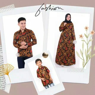 Batik Couple Keluarga Elegan Motif Sogan Sekar Ulir Pekalongan