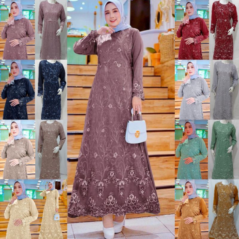 (MODEL BARU)GAMIS BRUKAT TILE MAXI /GAMIS RIANA /GAMIS KONDANGAN  MEWAH/SIZE M, L, XL, XXL/ 130