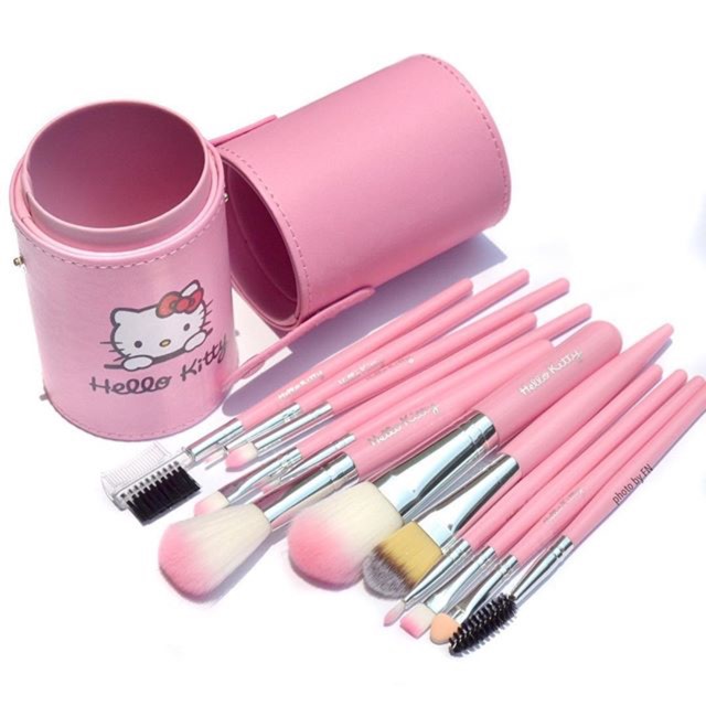 HK 12pcs Brush Barrel Pink Kuas Makeup Tabung Makeup Brush