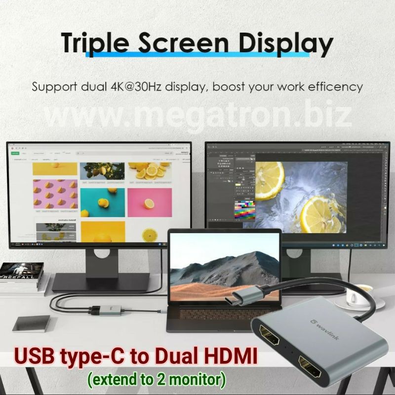 Triple Monitor Display - USB Type-C Thunderbolt to 2 HDMI Extend Monitor