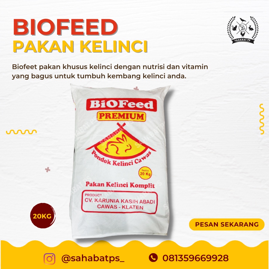 PAKAN KELINCI BIOFEED BIO FEED PELET PAKAN MAKANAN KELINCI 20 KG