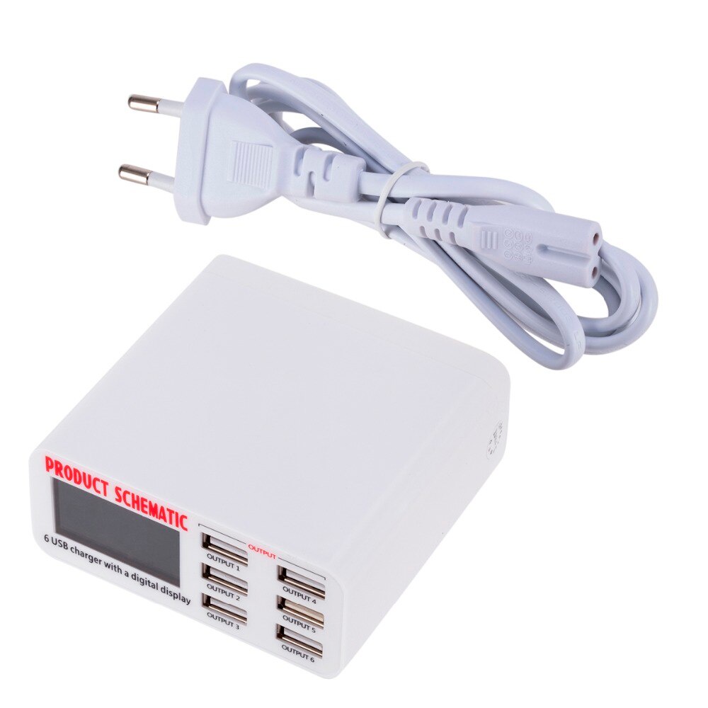 USB Charger With Digital Display 5V 6A Output 3.5A Max High Speed 6-Ports