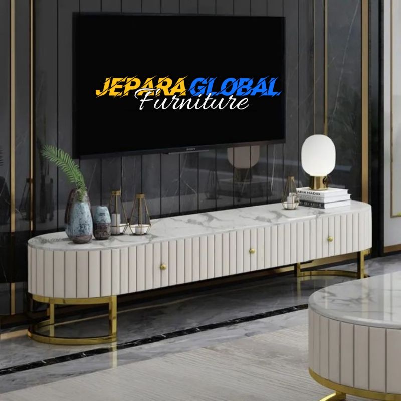 Bufet minimalis stainless steel jari marmer (meja tv marmer,meja tv terbaru,meja tv jati )