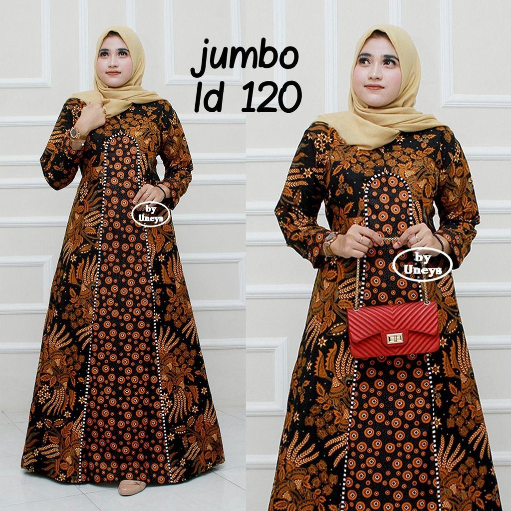 Gamis Batik Jumbo LD 110 Dan LD 120 Bahan Katun Motiv Terbaru Bisa Cod