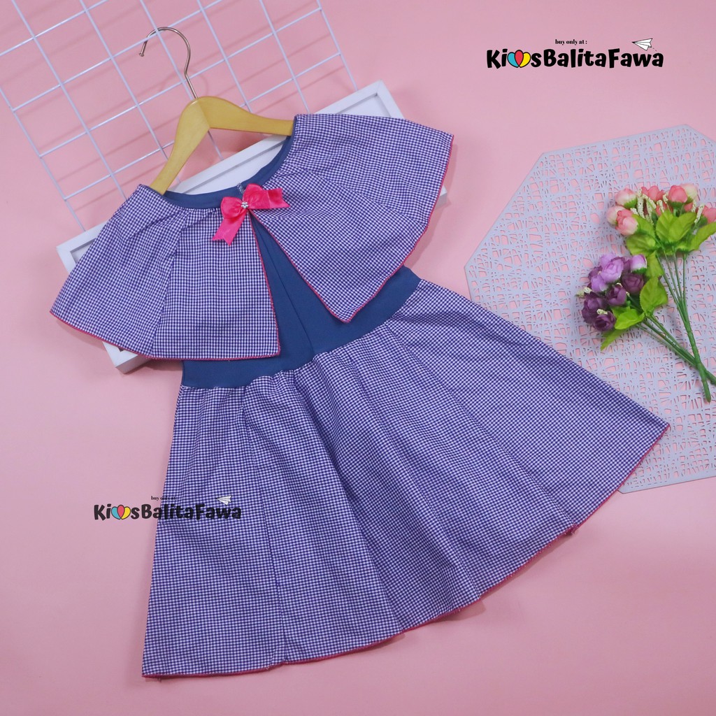 Dress Yolla size 3-4 Tahun / Dres Cape Anak Perempuan Murah Katun Adem Gaun Pesta Baju Kensi Cewek