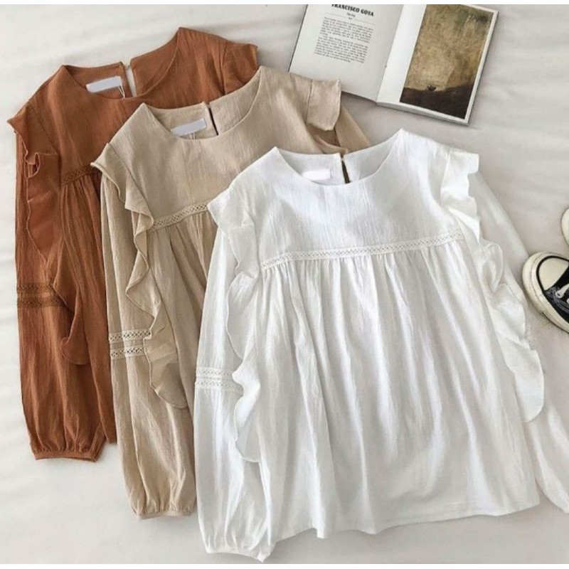 SAKA BLOUSE | BLOUSE WANITA KOREA PUTIH | BAHAN RAYON | PREMIUM