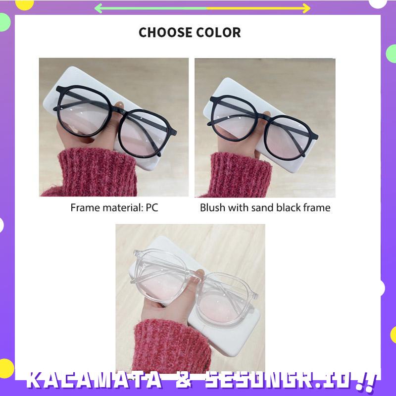 Kacamata wanita Pink Blush Glasses Perempuan Kaca mata Anti-biru Warna Kacamata Gaya Korea Bingkai Besar