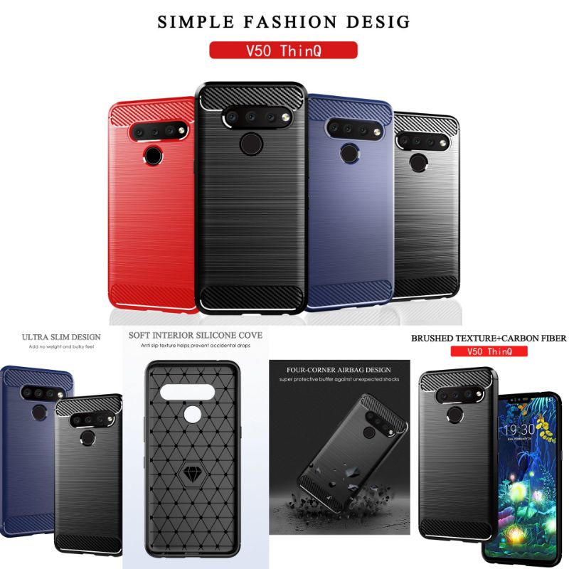 Case LG V50 ThinQ Soft Case Brushed Carbon Fiber Shockproof LG V50 Plus ThinQ