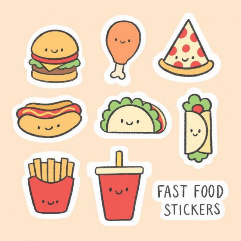

stiker makanan lucu/stiker jajan/stiker cemilan/fast food stickers