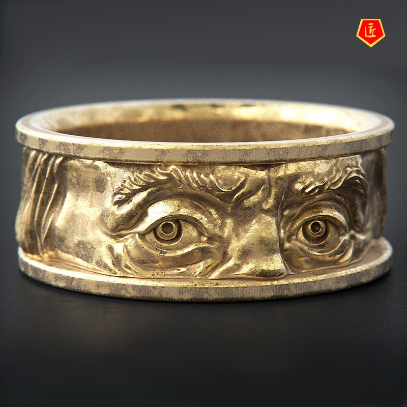 [Ready Stock]Creative Double Eyes Staring Ring 18K Gold Floating Carving