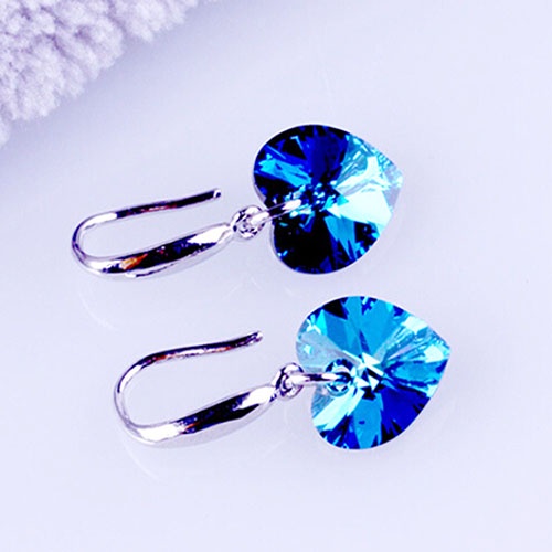 Hu Hu Hu Hu Hu Alat Bantu Pasang Kacamata♡ Anting Kait Gantung Bahan Alloy Desain Hati Biru Hias Berlian Imitasi Untuk Wanita