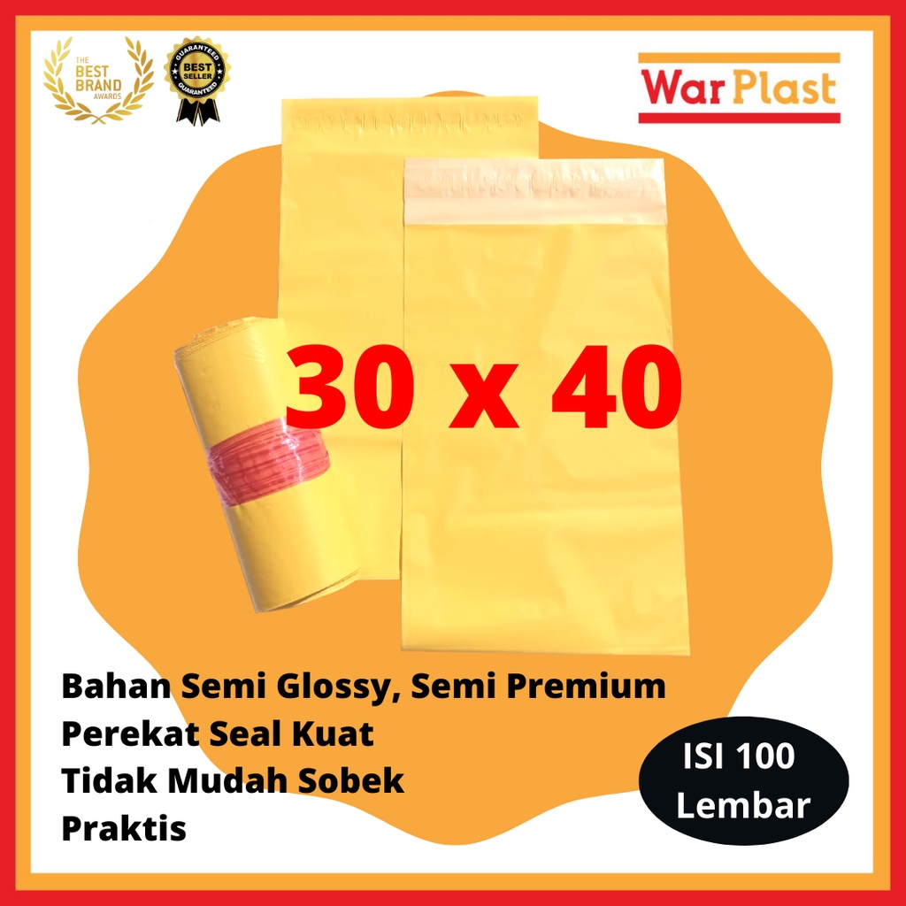 Plastik Packing Olshop Polymailer Amplop Plastik dengan Perekat Semi Premium - Uk 30x40 - Kuning