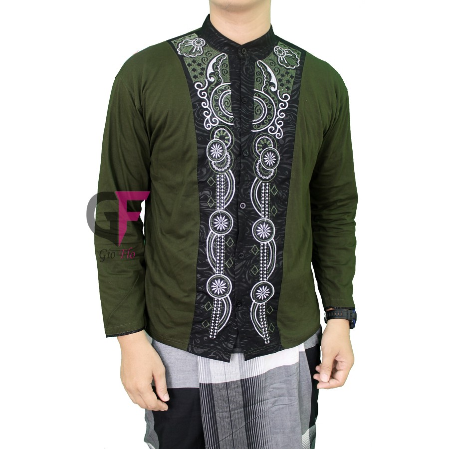 GIOFLO Baju Koko Casual Bordir Kemeja Muslim Modern Pria Green / KKL 42