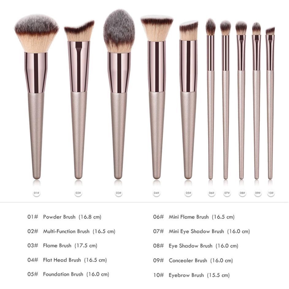 MAGEFY Brush Make Up 10Pcs Luxury Champagne Kuas Make Up Set 5773