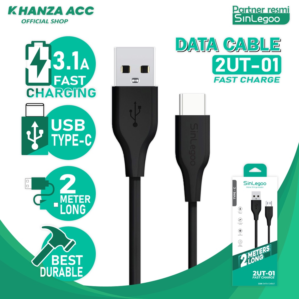 KHANZAACC SINLEGOO 2UT-01 Kabel Data Charger Panjang 2m Android Type C Fast Charging 3.1A