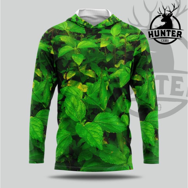 baju camo hoodie berburu kamuplase motip daun