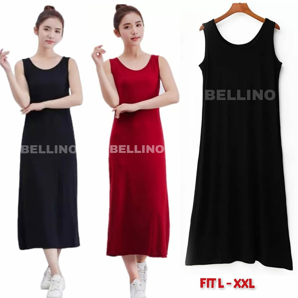 Inner Kaos Oblong Wanita Manset Lekbong Panjang Dalaman Gamis Dress Longdress Wanita Muat Jumbo Super Soft Premium Singlet Tanktop Terusan Panjang Tanpa Lengan Lekbong Bahan Adem Muat Besar