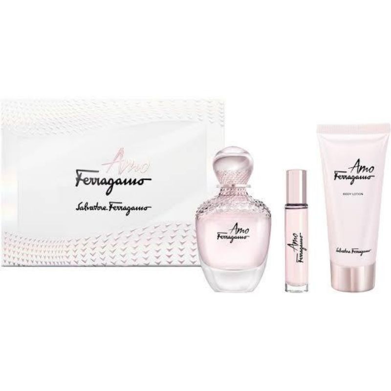 Original Parfume Giftset Amo Ferragamo. full size 100ml, Travelsize 10ml, Body lotion 100ml