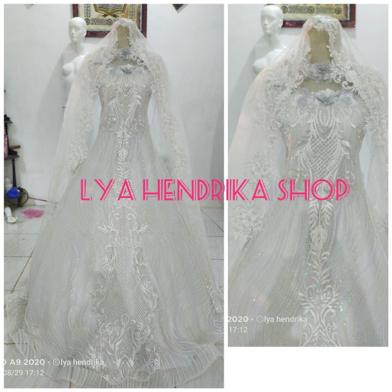 Gaun pengantin candy+kerudung bordir