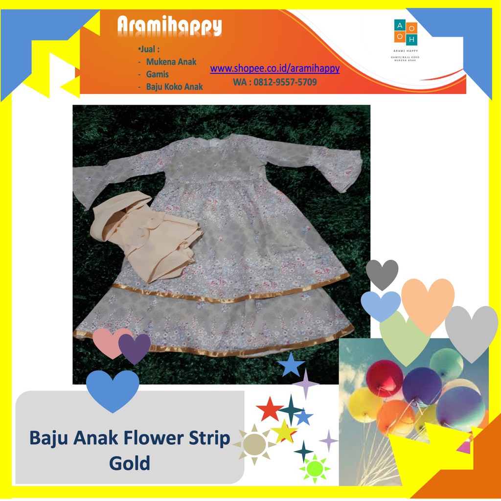 Baju Anak Perempuan Flower Strip Gold, terlihat anggun sekali
