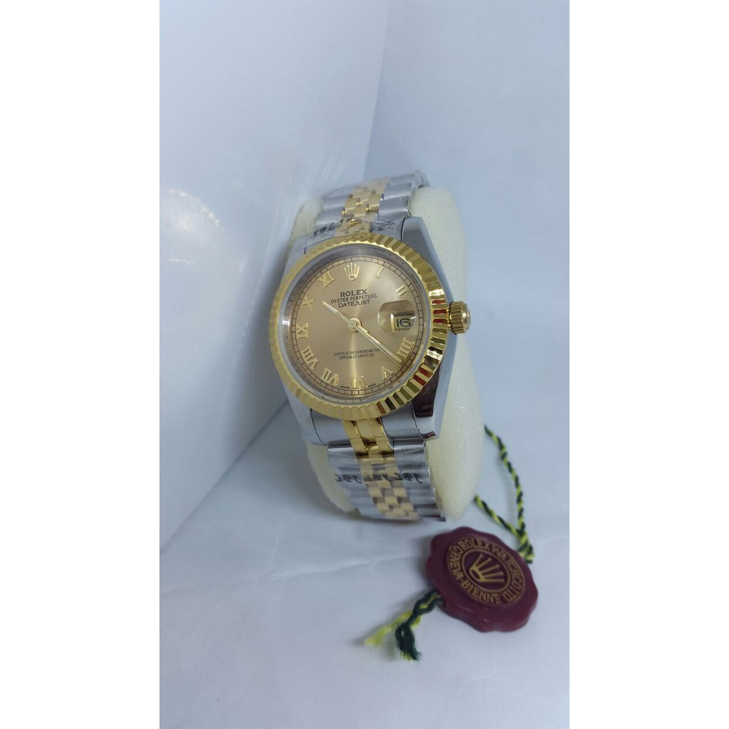 Rolex Datejust Chain Super Garansi 6 bulan Kombi Full Gold Romawi