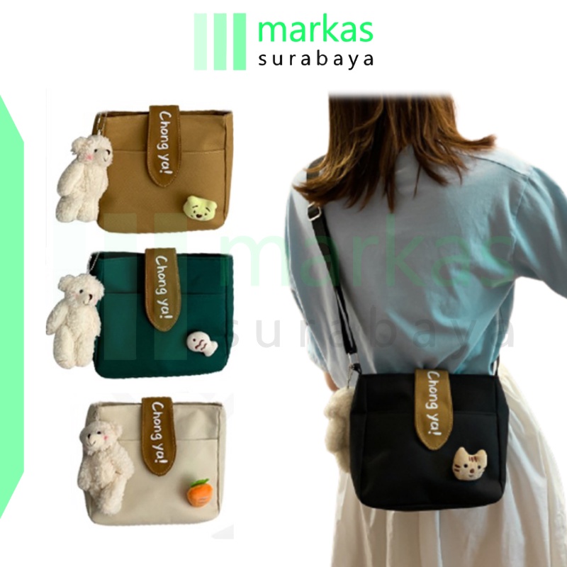 MARKAS MS1418 Tas Kanvas Perempuan Korean Style Fashion Wanita Tanp Boneka