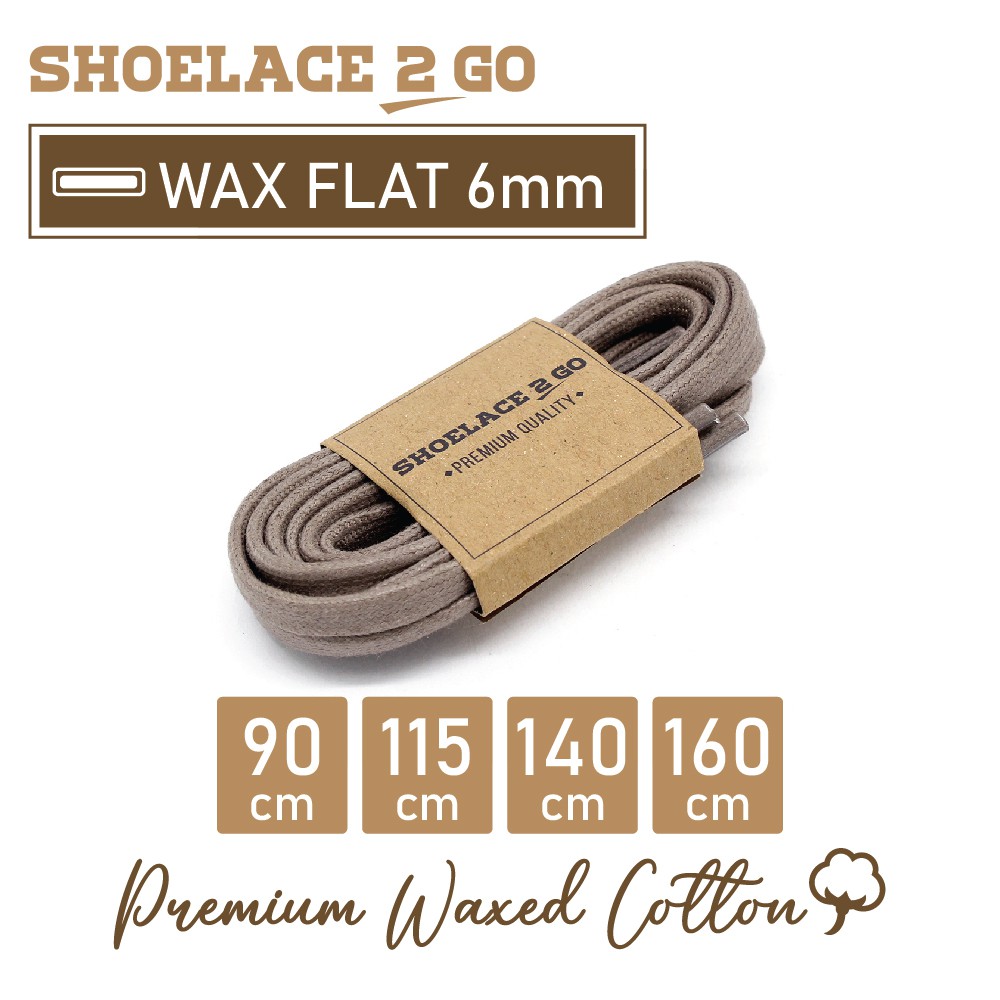 SHOELACE 2 GO PREMIUM TALI SEPATU LILIN WAX GEPENG PIPIH FLAT - WF6 - D2 - DARK BEIGE - 6MM