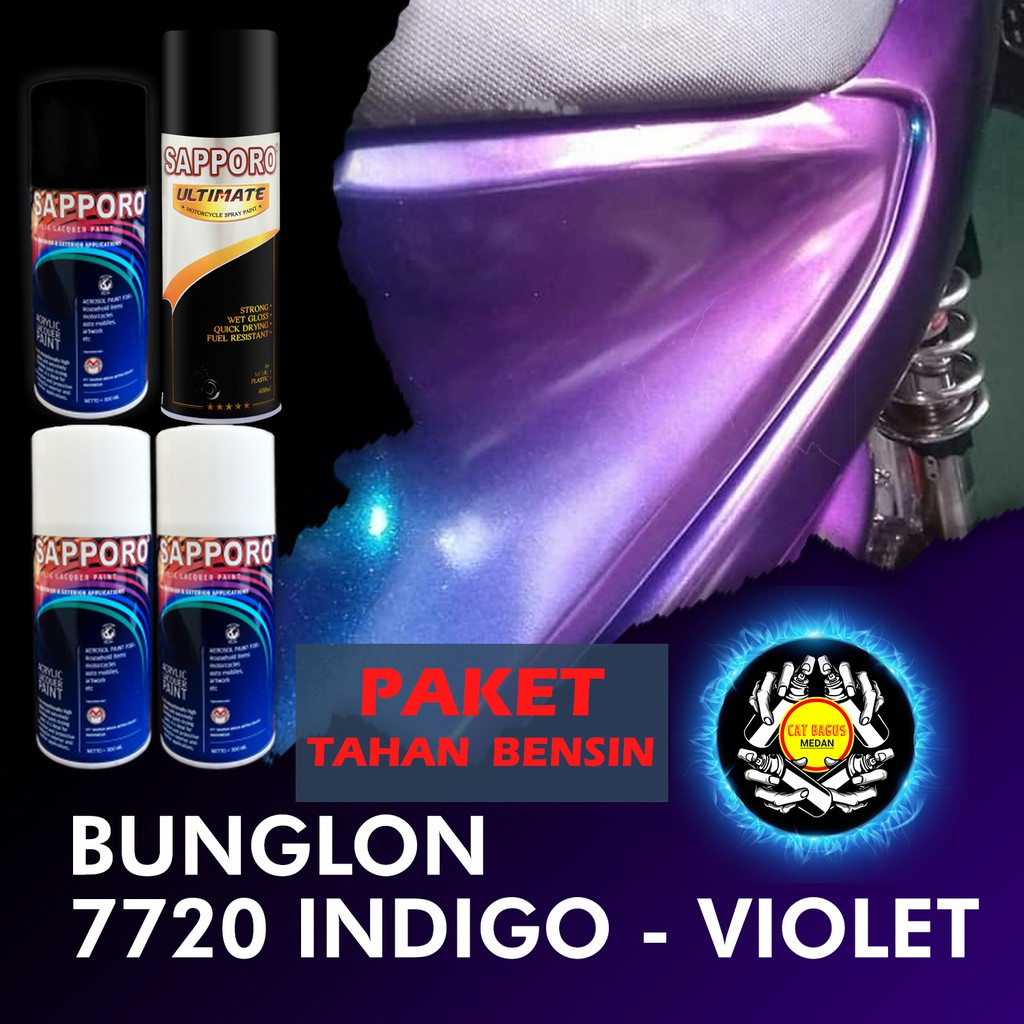 PAKET SAPPORO BUNGLON 7720 INDIGO VIOLET 300ML CAT SEMPROT 3D KHAMELEON TAHAN BENSIN LEMBAYUNG UNGU 