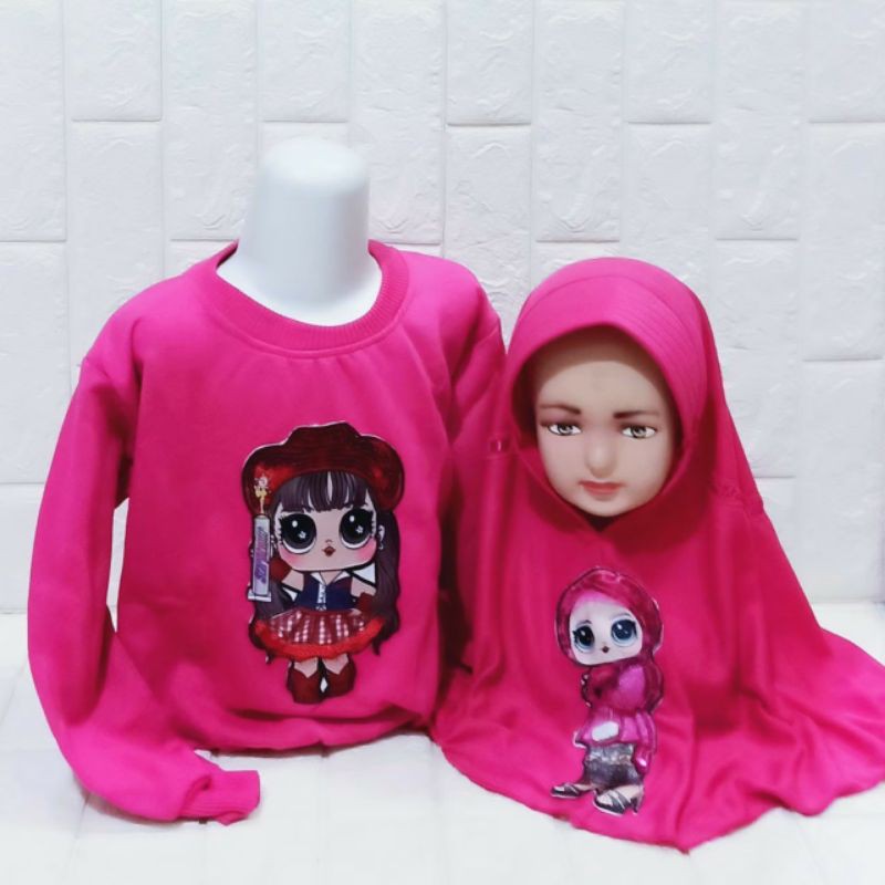 PAKET HEMAT 2 IN 1 STELAN JAKET DAN KERUDUNG MOTIF LOL