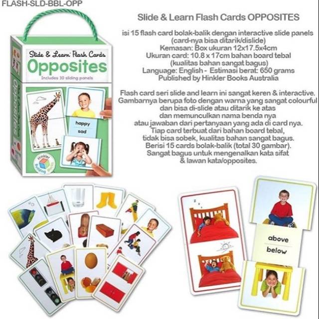 Slide and learn flash card opposites