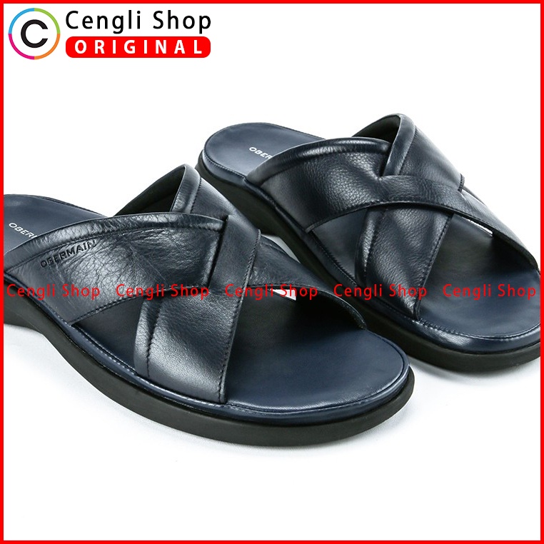 SANDAL OBERMAIN PRIA ORIGINAL CASUAL KULIT ASLI TERBARU BIRU NAVY OM01