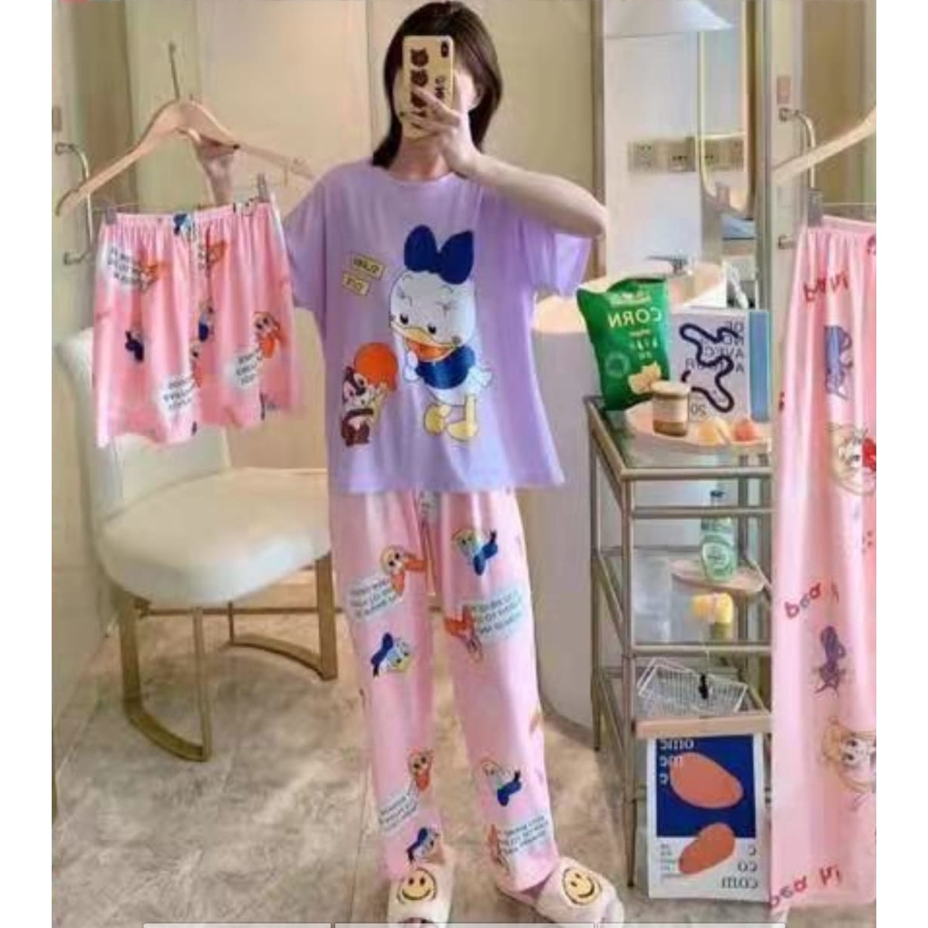 Piyama Import Dewasa 3 In 1 Bahan Kaos Bahan Adem