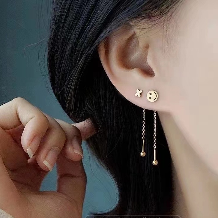 Anting Stud Rumbai Bahan Titanium Steel Anti Alergi Warna Emas Gaya Korea Untuk Wanita