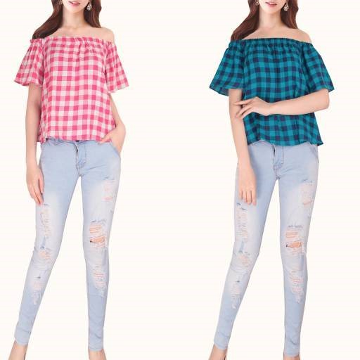 Sabrina tartan (blouse sabrina motif kotak-kotak)