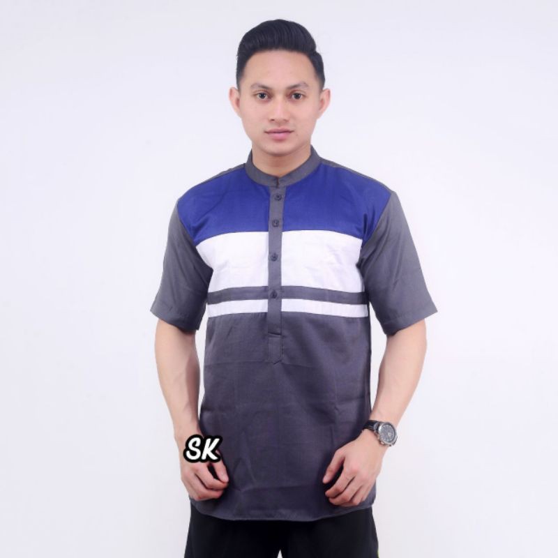 baju koko kurta kombinasi 3 warna hijau toska mint kuning kunyit biru elektrik navy abu M L XL