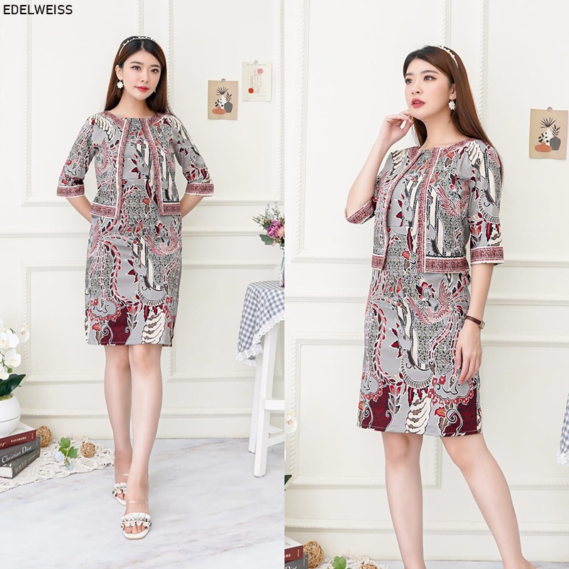 Edelweiss Dress Batik Wanita Dress Wanita Terusan Batik Couple Blazer 3/4 Luaran Outer Seragam Famil