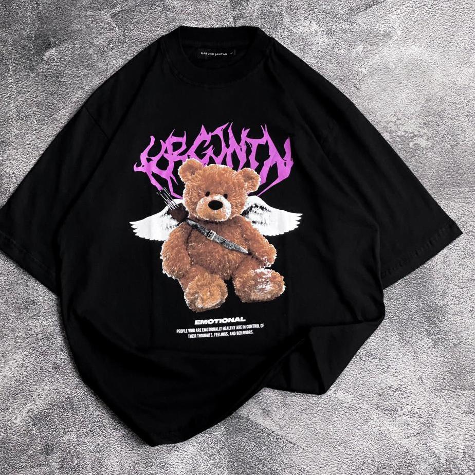 Murah KAOS BEAR OVERSIZE ATASAN PRIA / WANITA PRINT KATUN BISA COD "BEAR BERSAYAP"