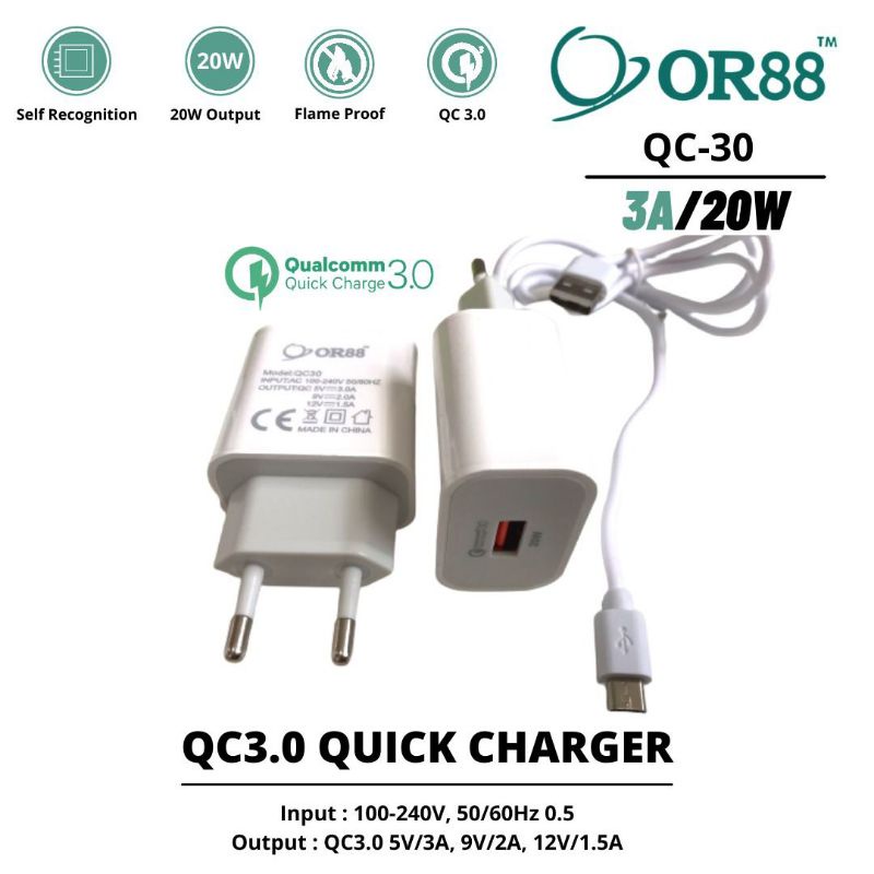 CHARGER FAST CHARGING OR88 QC-30 (20W) TYPE MICRO