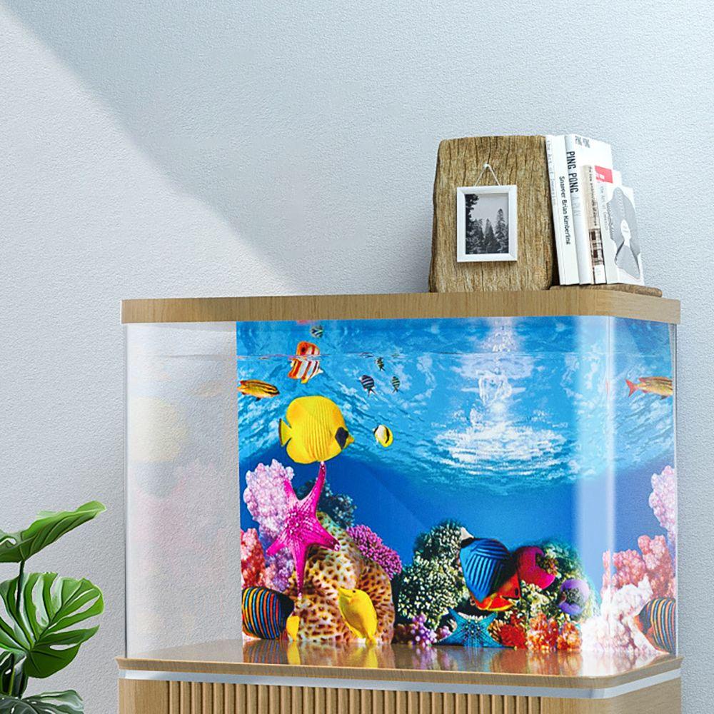 Rebuy Aquarium Decor 1pcs Menebal Untuk Tangki Ikan Duble Sisi Anti Luntur Stiker Pemandangan