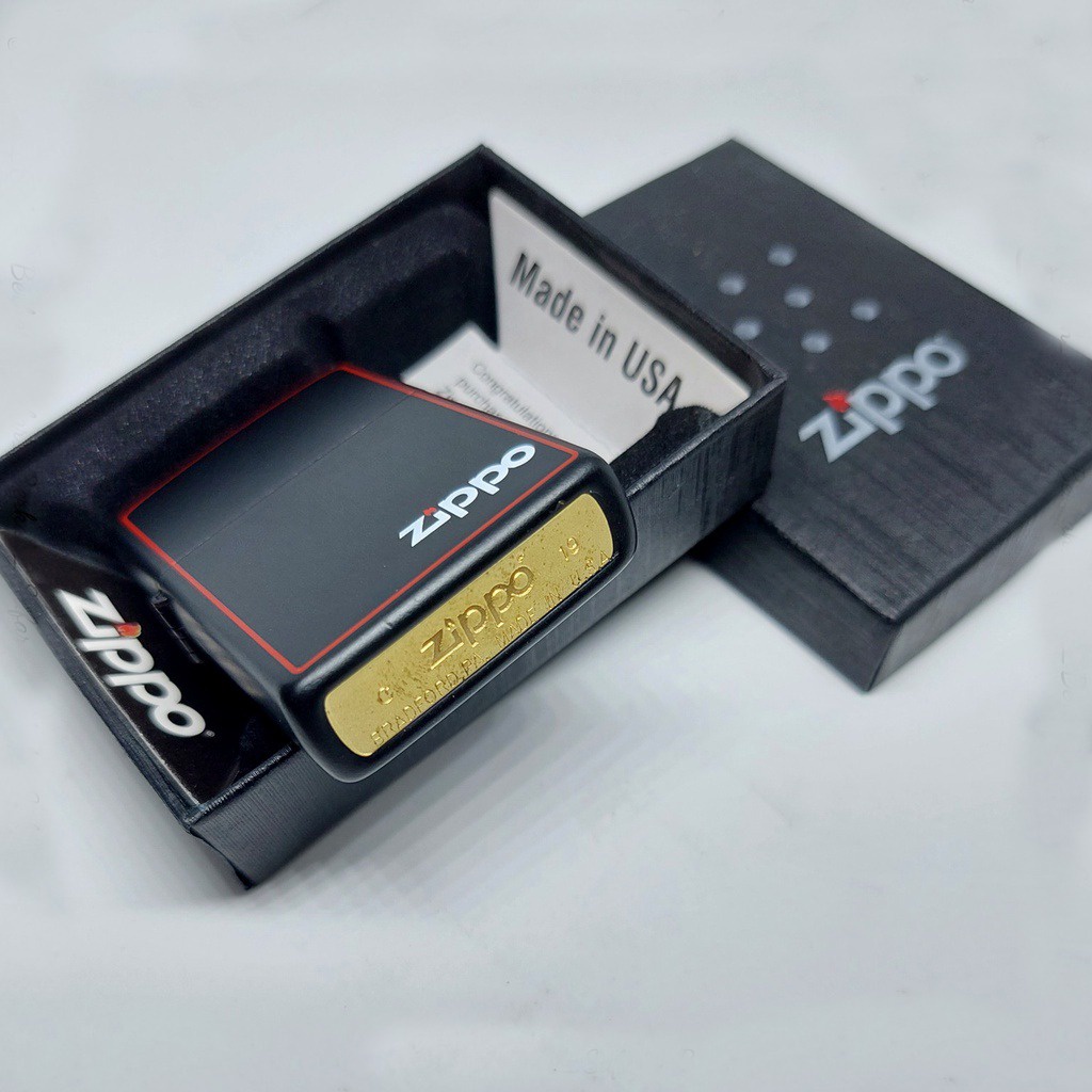 Korek Api Zippo Matte Hitam List Merah Grade Ori