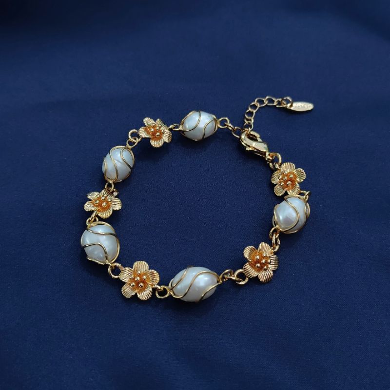 Gelang lapis emas mutiara air tawar asli lombok Gelang mutiara asli Gelang lapis emas Aksesoris muti