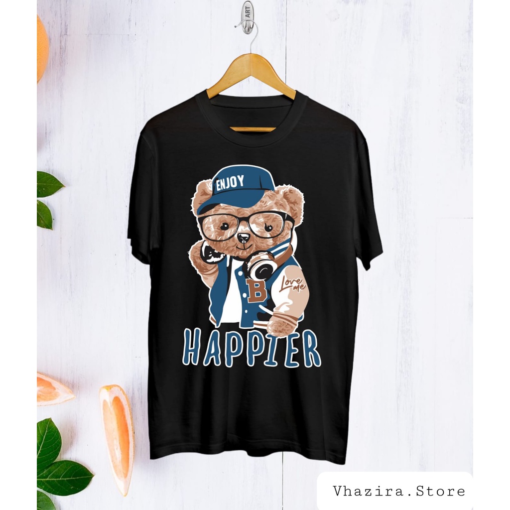 BAJU KAOS KOREAN STYLE TEDY BEAR GRATIS TOPI PRIA DAN WANITA HAPPIER