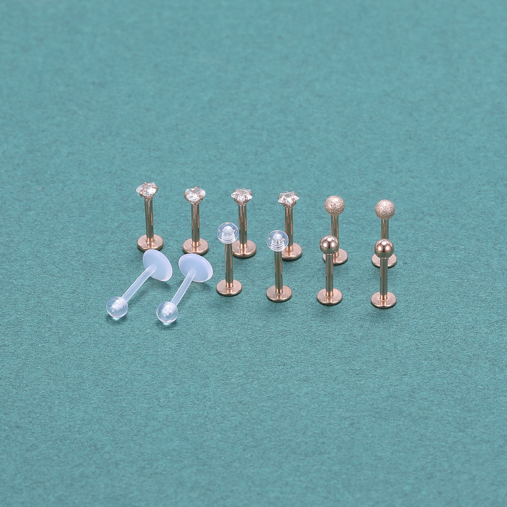 10-16pcs / Set Anting Tindik Bibir / Telinga Bahan Stainless Steel 16g Hias Kristal